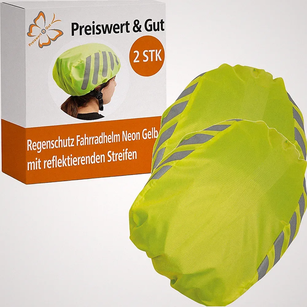 2x Regenschutz Fahrradhelm Neon Gelb Helmüberzug Fahrrad reflektierende Streifen