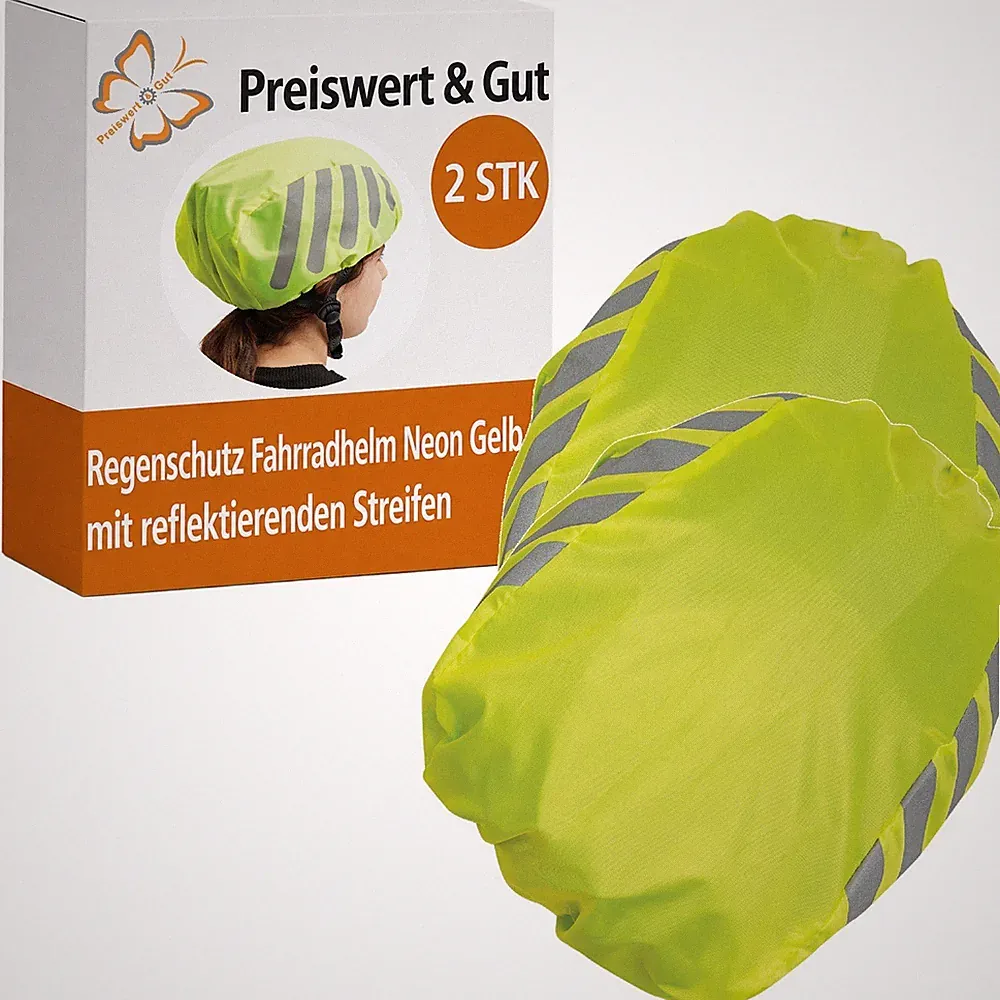 2x Regenschutz Fahrradhelm Neon Gelb Helmüberzug Fahrrad reflektierende Streifen