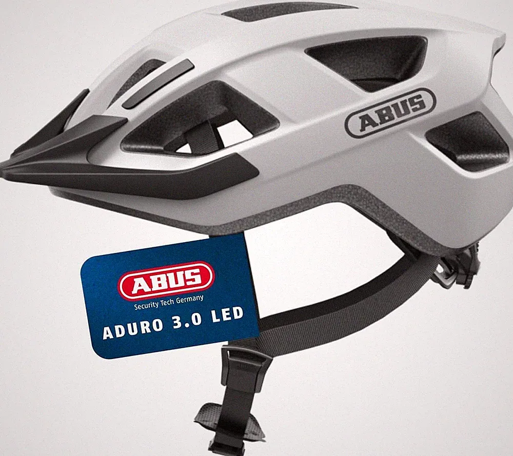 ABUS Aduro 3.0 LED Fahrradhelm Polar White L 58–62 cm, mit Rücklicht, für