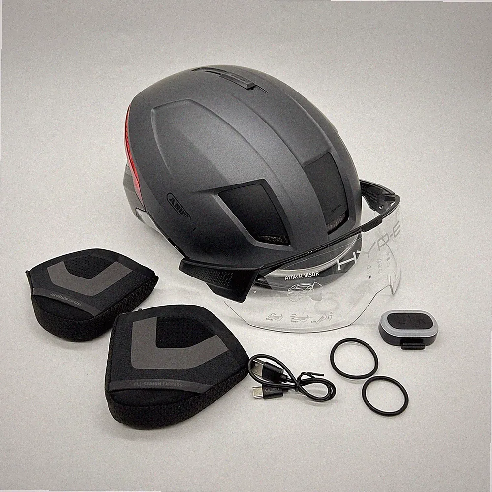 ABUS Fahrradhelm HYP-E BL.ACE - mit Front-, Rück- und Blinklicht sowie kabellos