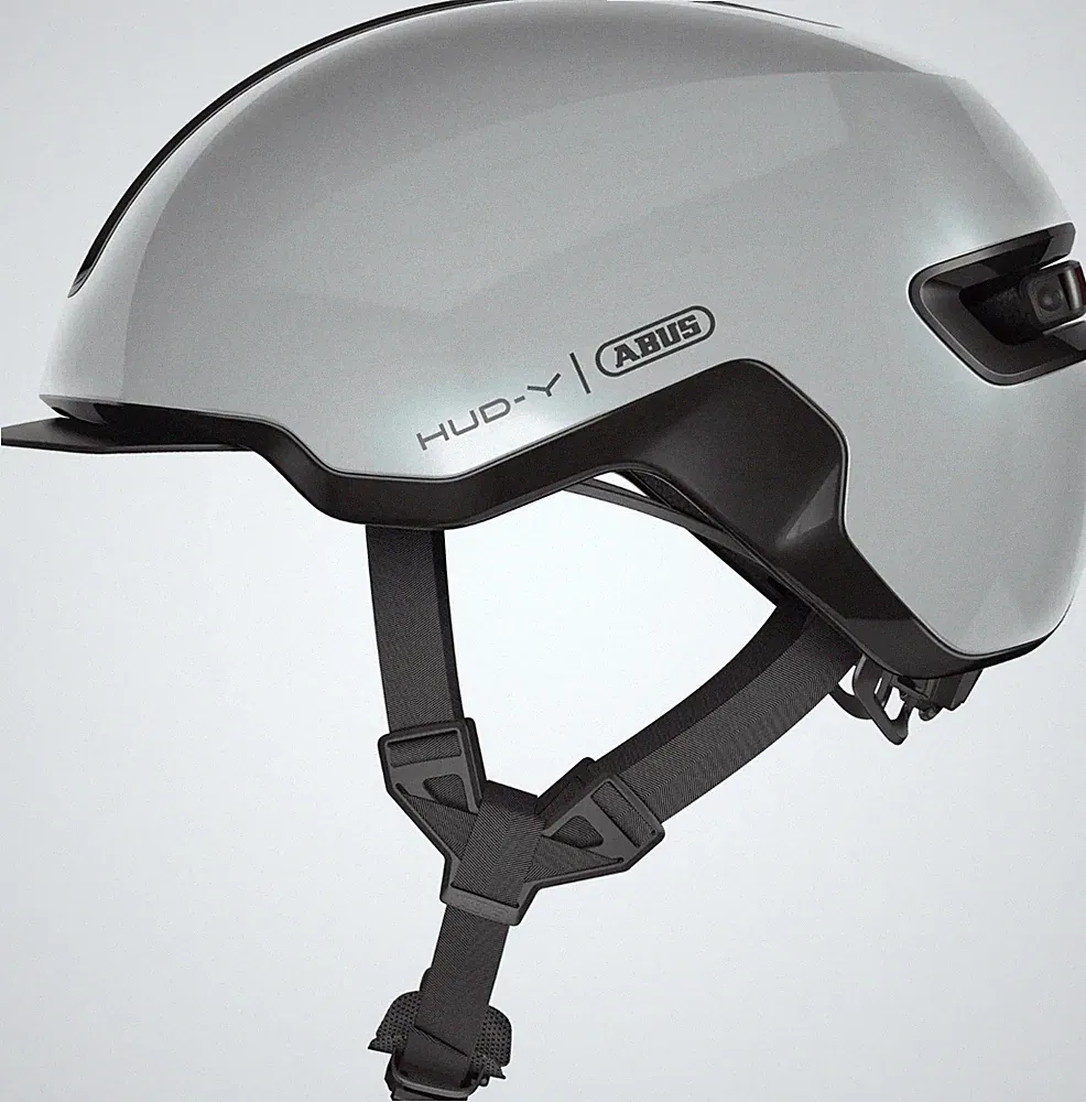 Abus Helm Hud-y Race Grey S 51-55 cm Magnetverschluss und LED, Fahrrad, Scooter