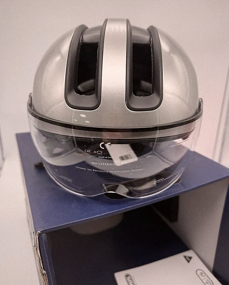 ABUS HUD-Y ACE Stadthelm L 57–61cm Grau Visier LED Rücklicht Fahrradhelm
