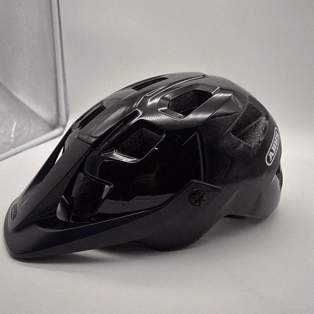 ABUS MTB robuster Fahrradhelm mit höhenverstellbarem Visier blau glänzend57-61✅
