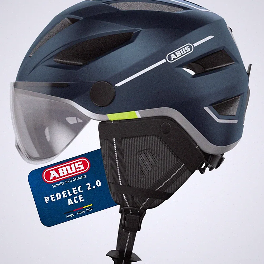 ABUS Pedelec 2.0 ACE Stadthelm Fahrradhelm mit Visier Rücklicht Regenhaube L bla