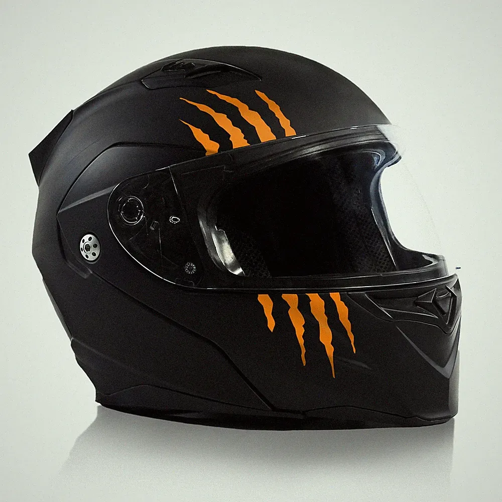 Aufkleber Monster Kralle Kratzer Motorradhelm Helm Sticker Neon Orange K173