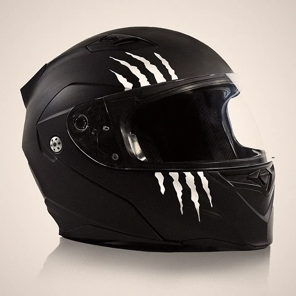 Aufkleber Monster Kralle Kratzer Motorradhelm Helm Sticker Weiß Glanz K173