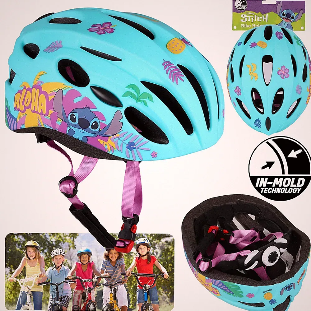 DISNEY Stitch Türkis IN-MOLD Kinderfahrradhelm, für Mädchen, verstellbar 52-56cm