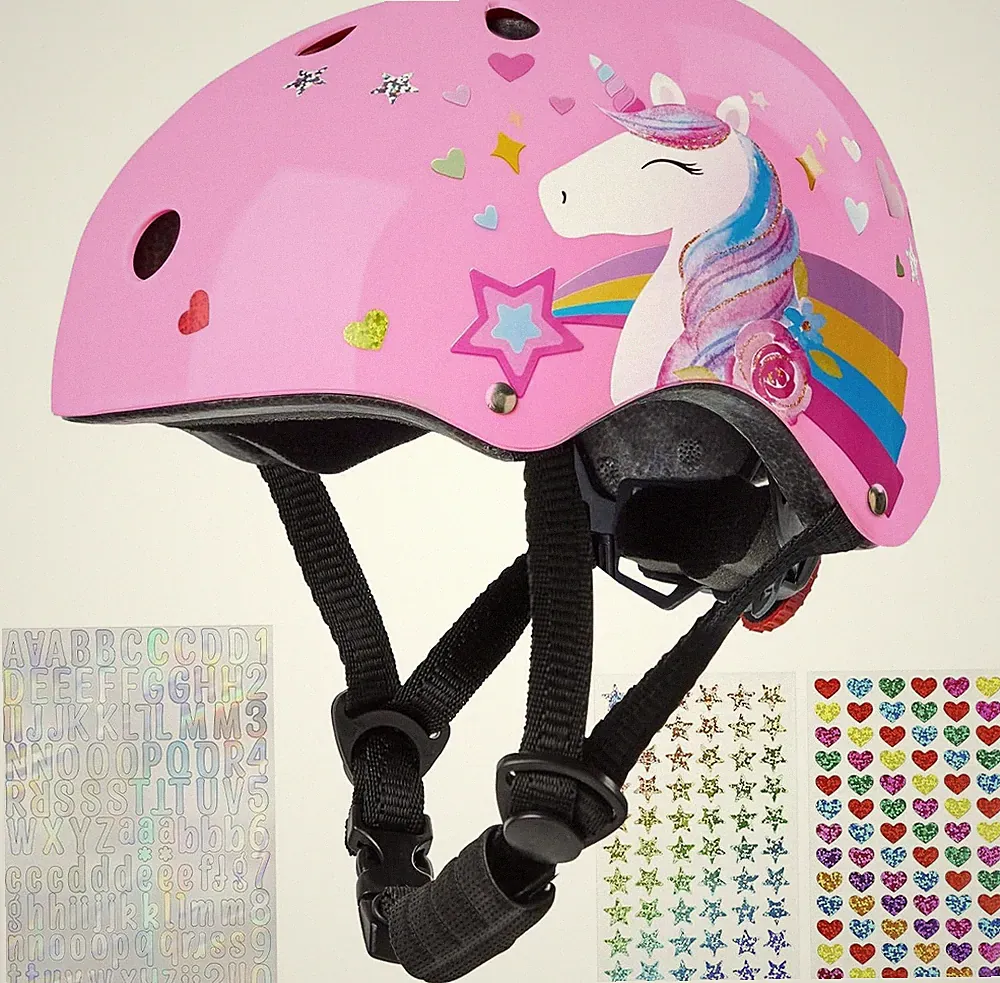 Einhorn Helm Kinder Fahrradhelm Verstellbar 48-54 cm Light Pink 3-8 Jahre