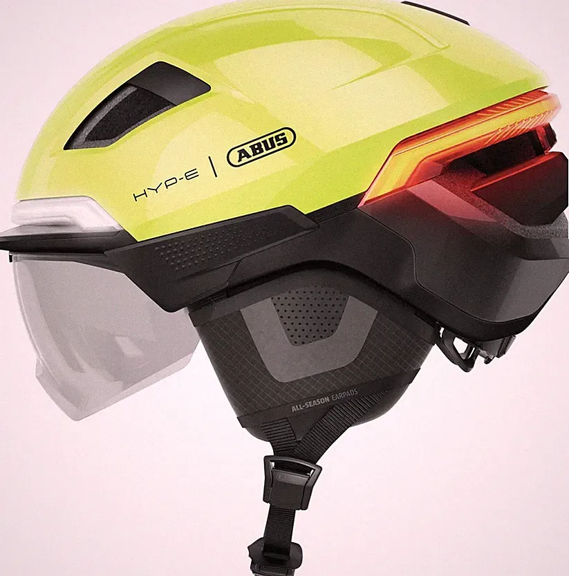 Fahrradhelm E Bike mit Licht Abus HYP-E BLACE signal yellow L 57 bis 61 cm