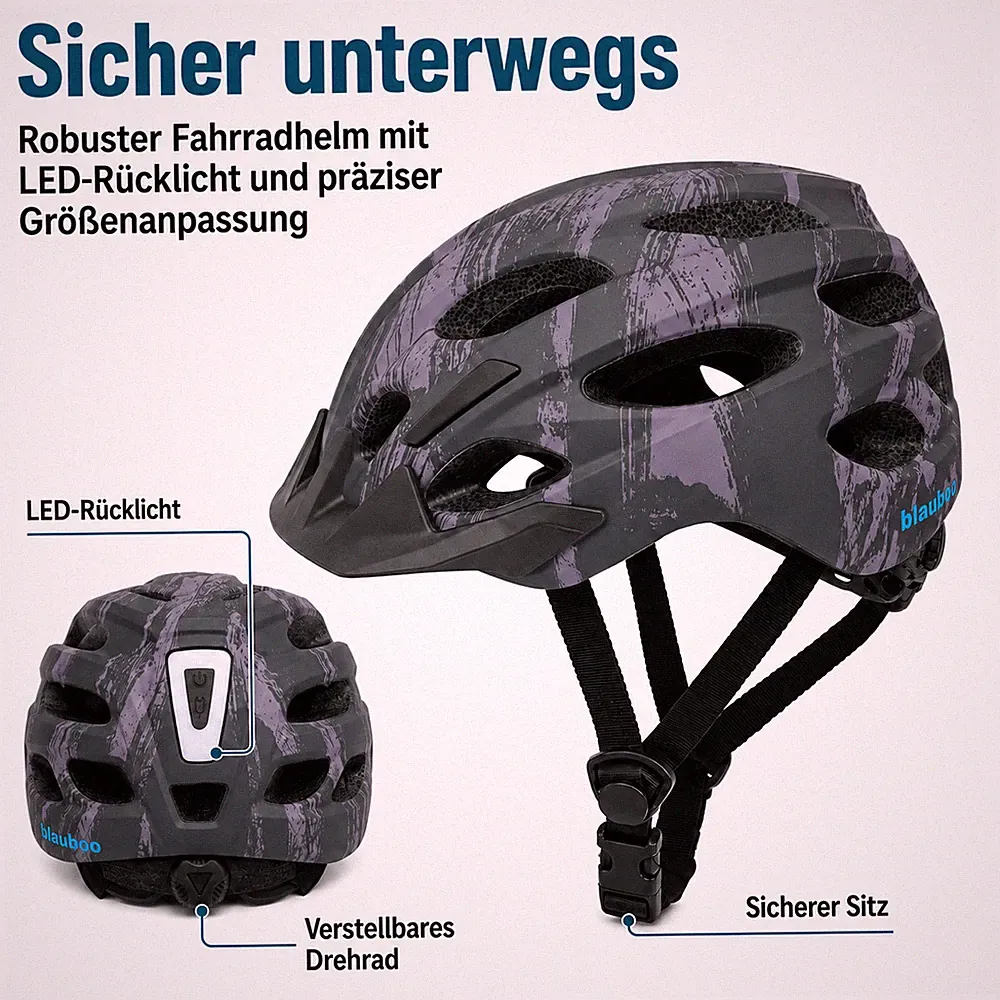 Fahrradhelm Erwachsene m. LED Rücklicht f. City, Trekking, E-Bike Lila Gr. L