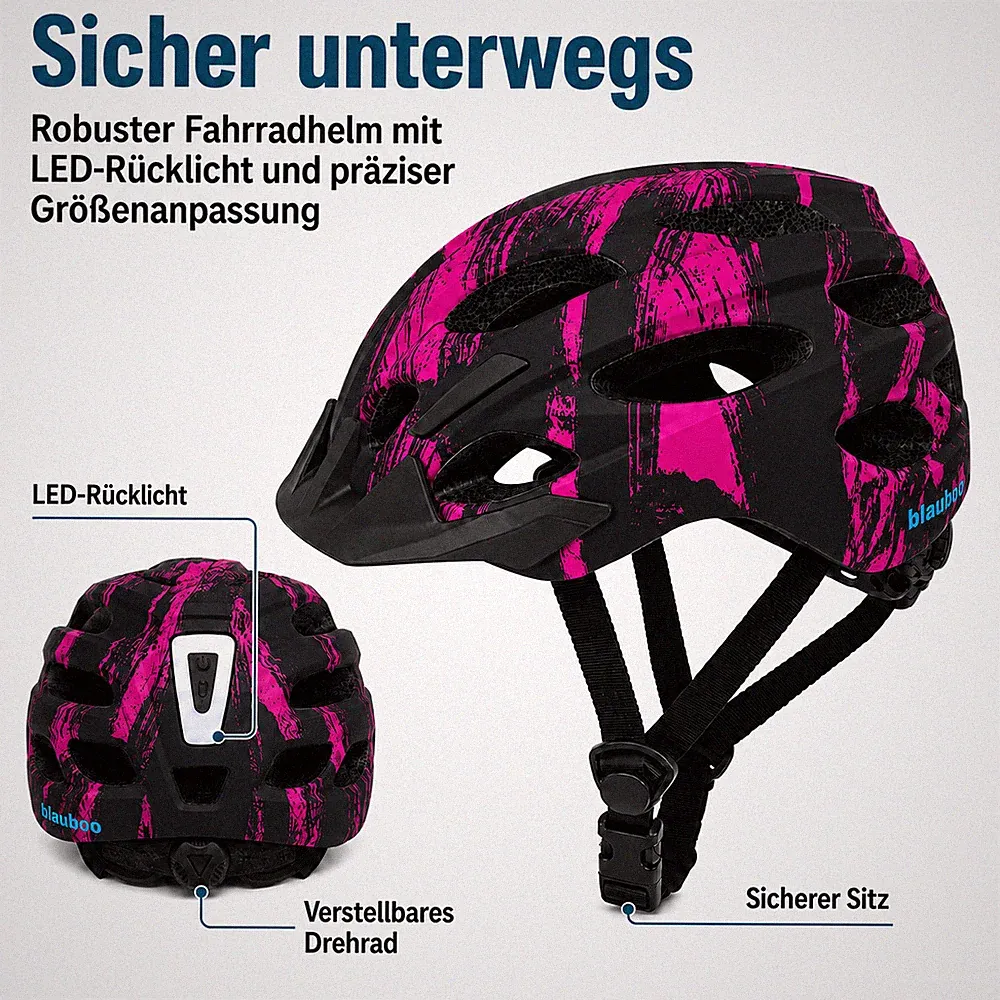 Fahrradhelm Erwachsene m. LED Rücklicht f. City, Trekking, E-Bike Rosa Gr. L