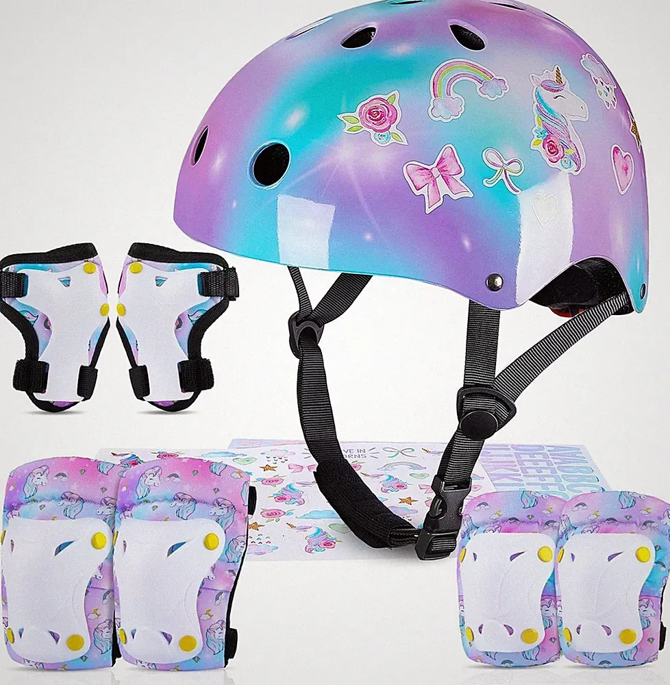 Fahrradhelm Kinder 3-8 Jahre, Skaterhelm mit Knieschonern, Ellenbogenschützern
