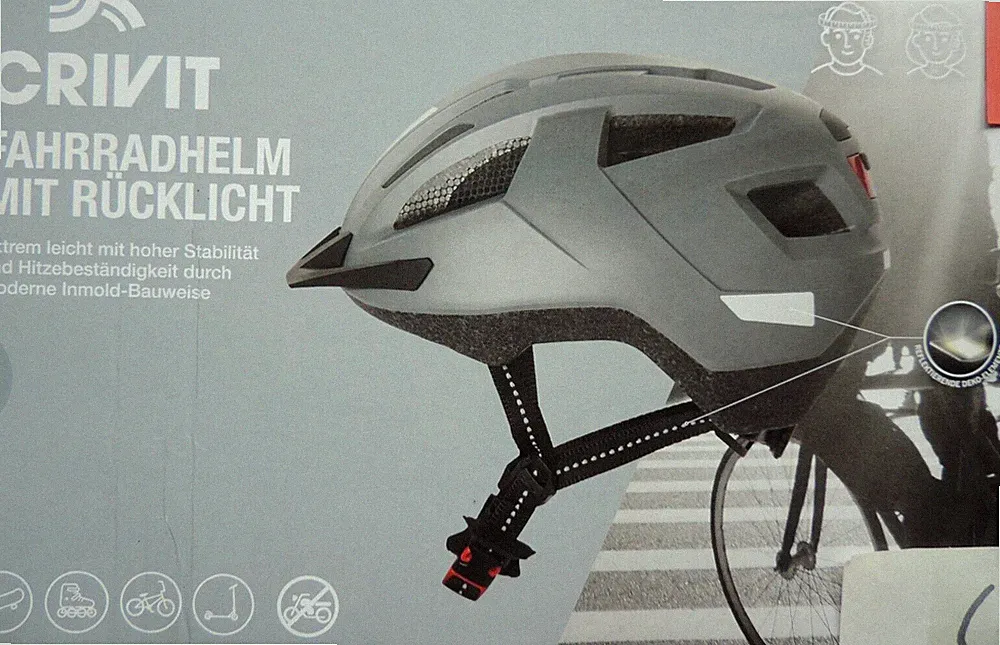 Fahrradhelm mit LED Rücklicht Crivit Unisex Grau Radhelm Helm S M L XL TOP NEU