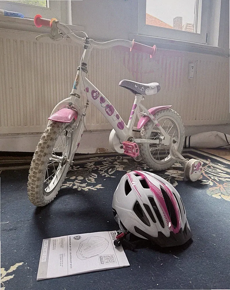 Fischer Kinderfahrrad 12 Zoll Cityrad Weiß/Rosa mit Stützrädern + Helm