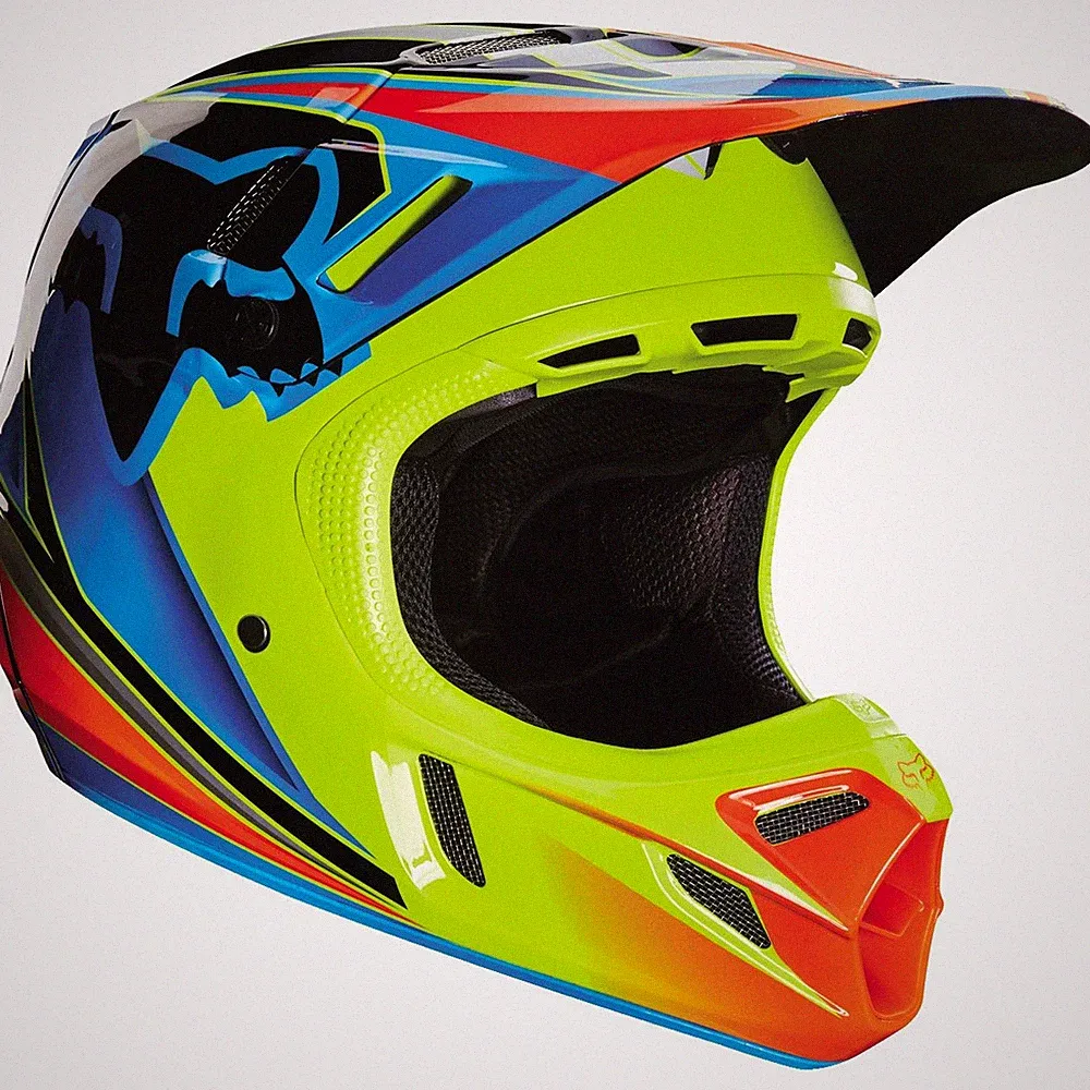 Fox V4 Rennen Motocross MX Helm - Blau/Gelb Enduro Fahrrad MTB BMX Mips