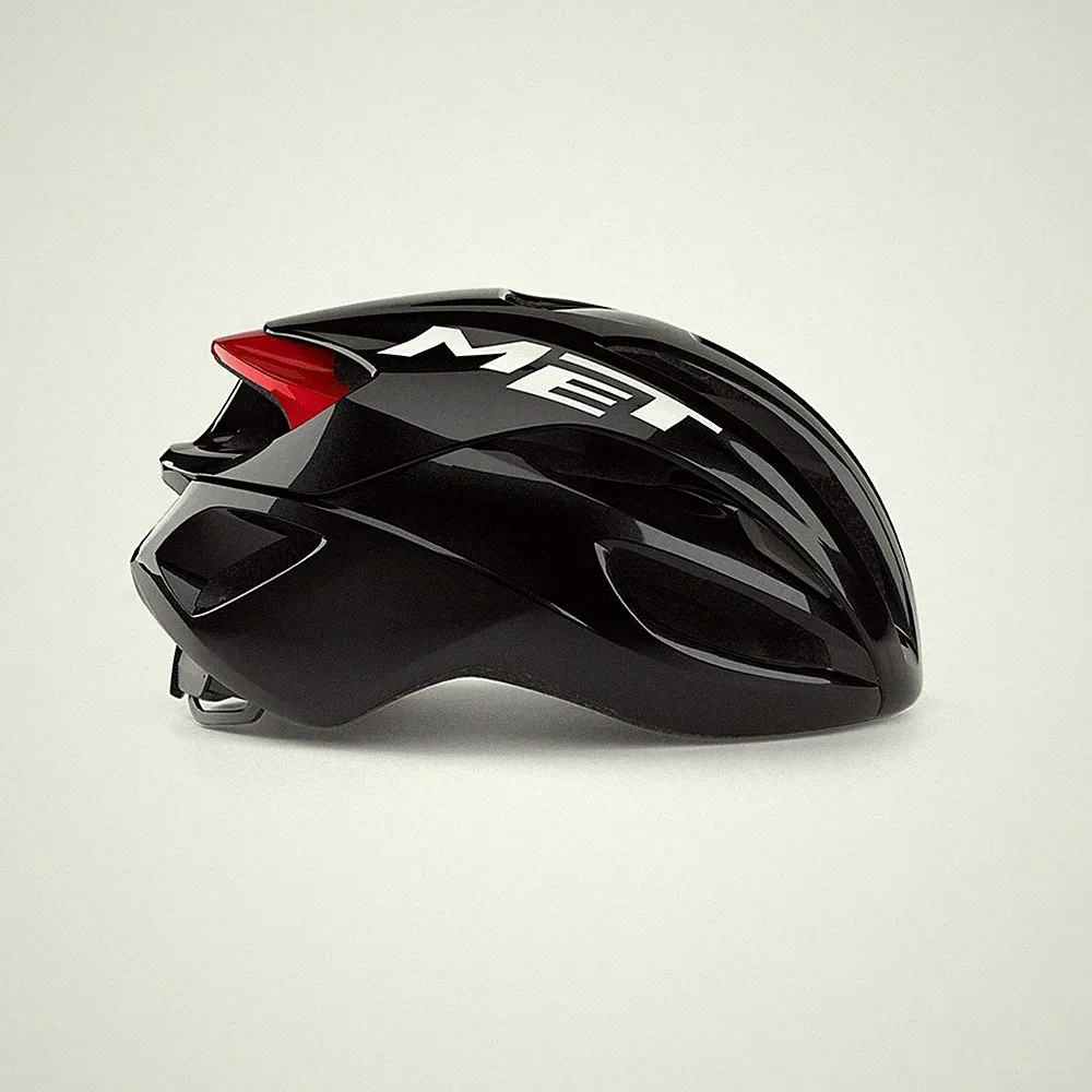 Helm Rennrad Rival Mips Schwarz Rot Glänzend MET Fahrrad