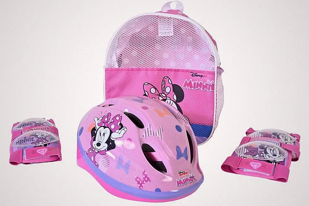 Kinder Fahrradhelm Fahrrad Helm Knieschoner Ellenbogenschoner Minnie Mouse 52-56