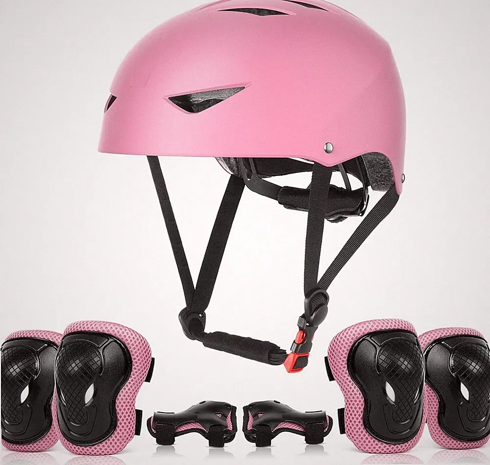 Kinder Skaterhelm Fahrradhelm Set Rosa Nylon 54-58cm Kopfumfang