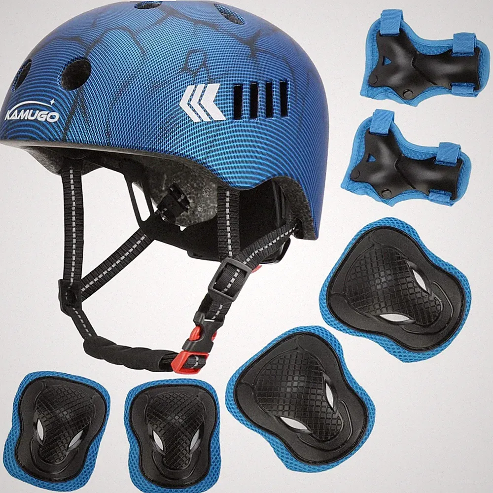 Kleinkind-Fahrradhelm-Set für 1-8 Jahre, Blau Carbon, , mit Schutzausrüstung