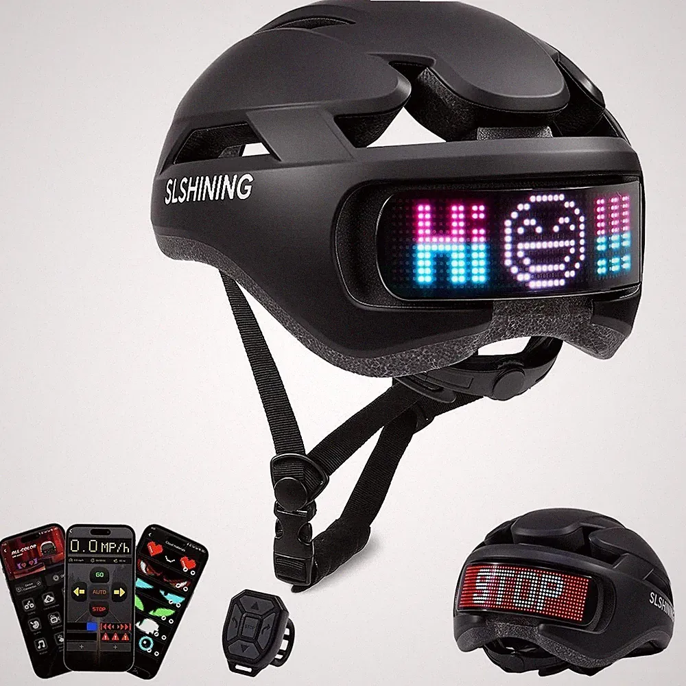 LED Fahrradhelm mit LED-Display Rücklicht Smart APP Steuerung FahrradhelmRennrad