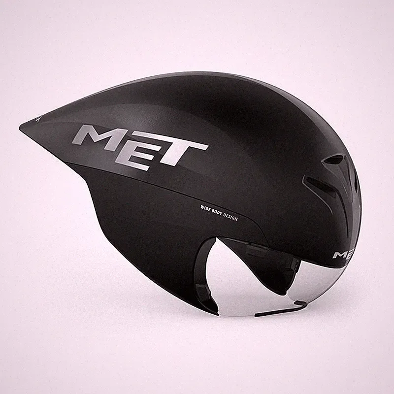MET DRONE WIDE BODY II FAHRRADHELM TRIATHLON TT SCHWARZ - POGACAR MODELL SHIELD