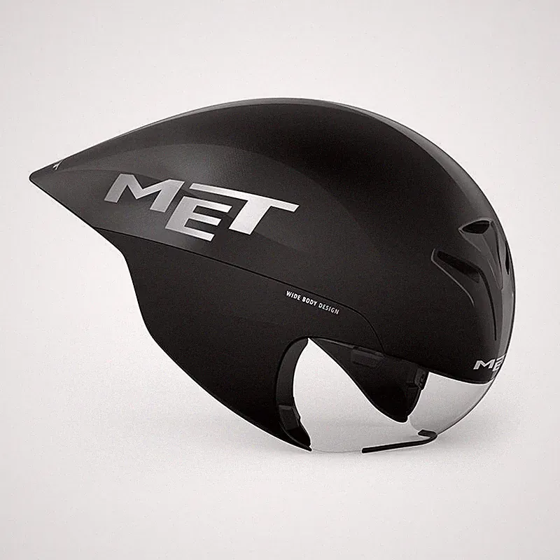 MET DRONE WIDE BODY II FAHRRADHELM TRIATHLON TT SCHWARZ - POGACAR MODELL SHIELD