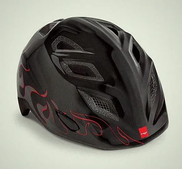 MET Elfo Kinder Fahrradhelm, 46–53 cm, Schwarz/Rot mit LED Rücklicht, NEU